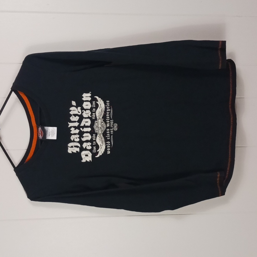 Harley Davidson Crystal River Florida Black T-Shirt Womens Large Long Sleeve C96